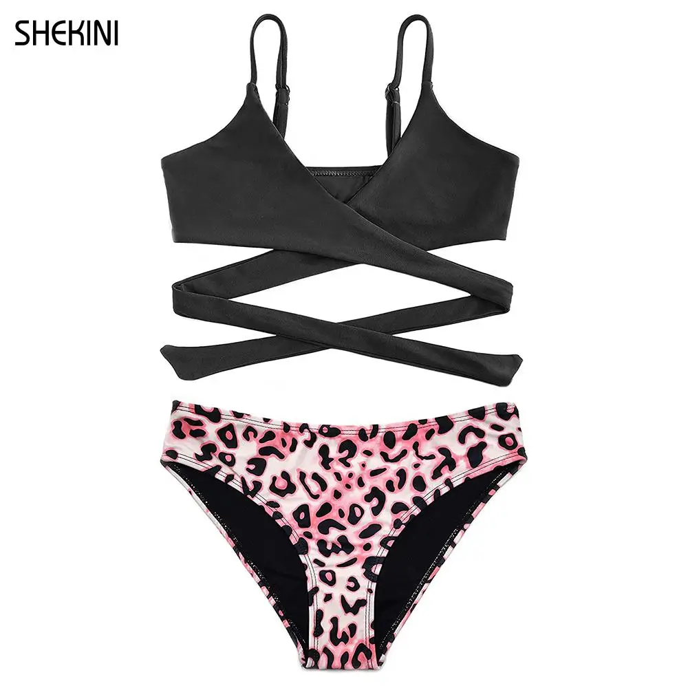 Shekini Girls Stampa Costumi Da Bagno Fasciatura Incrociata Costumi Da Bagno A Due Pezzi Set Bikini Per Ragazze Adolescenti Costumi Da Bagno Da Spiagg