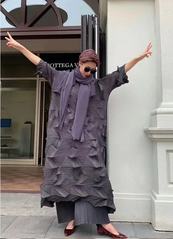 Лидер продаж модное плиссированное платье Miyake со складками однотонное Свободное