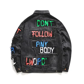 

MORUANCLE Men's Hi Street Hip Hop Jean Jackets Ripped Denim Trucker Jacket Outerwear Fashion Streetwear Destroyed Jacket M-4XL