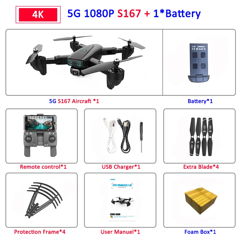 S167 складной Профессиональный Дрон с камерой 4K HD селфи 5G gps WiFi FPV широкоугольный Радиоуправляемый квадрокоптер Вертолет игрушка E520S SG900-S - Цвет: 5G 1080P 1B Foam