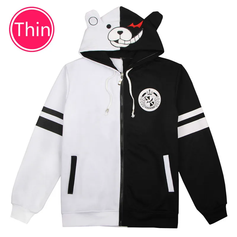 Danganronpa повседневное пальто куртка черный белый медведь Монокума унисекс толстовка с капюшоном зима Утолщаются Косплей Костюм