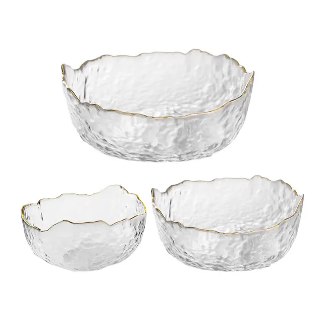 Irregular Gold Inlay Edge Glass Salad Bowl Fruit Rice Serving Bowls Food Storage Container Lunch Bento Box Decoration Tableware 6