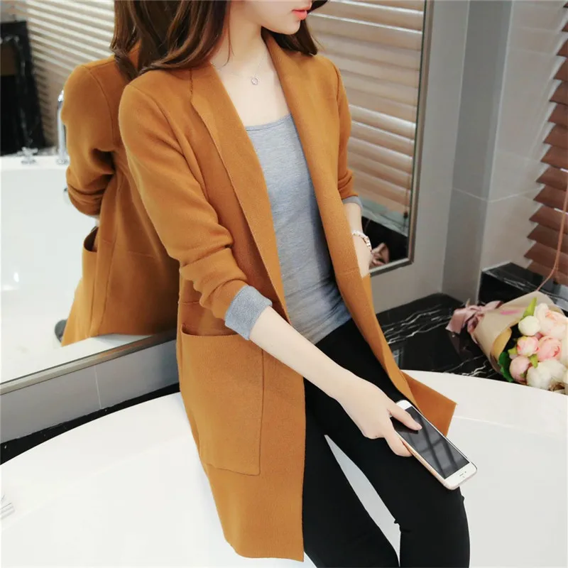 2020 Korean Autumn New Fashion Women Cardigans Casual Loose Pockets Long Sweaters Female Sleeve Knitted Outwear 62847 |