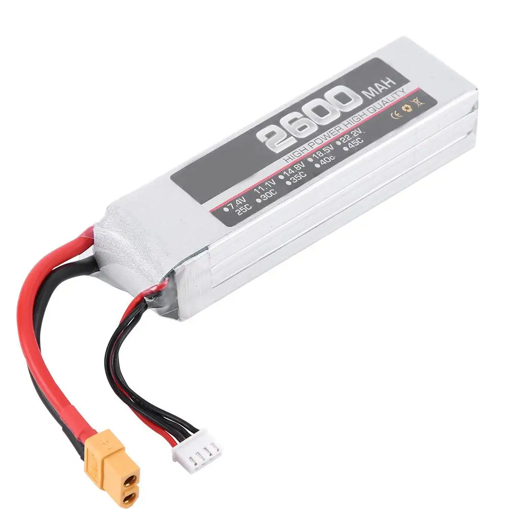 

Hot Li-polymer 2600mAh 11.1V 25C XT60 Plug Rechargeable LiPo Battery for RC Models Stable With four safety protection technologi