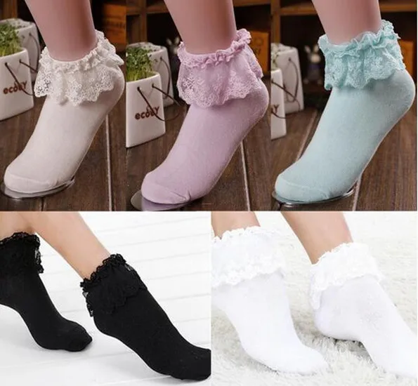 Новинка; короткие носки с оборками; модные милые женские кружевные носки принцессы для девочек; красивые и милые хлопковые носки розового цвета