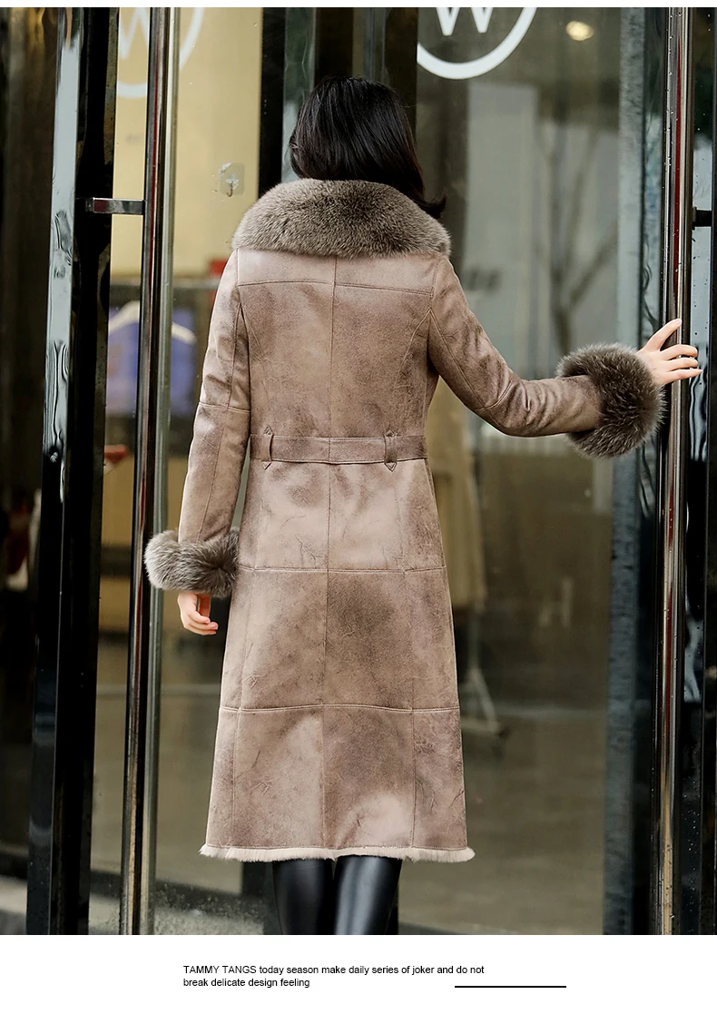 New Coming Extra Comfortable Fox Collar Rabbit Fur Leather Woman's Coat Loose Warm Casual Oversize Top Quality Women Winter Coat