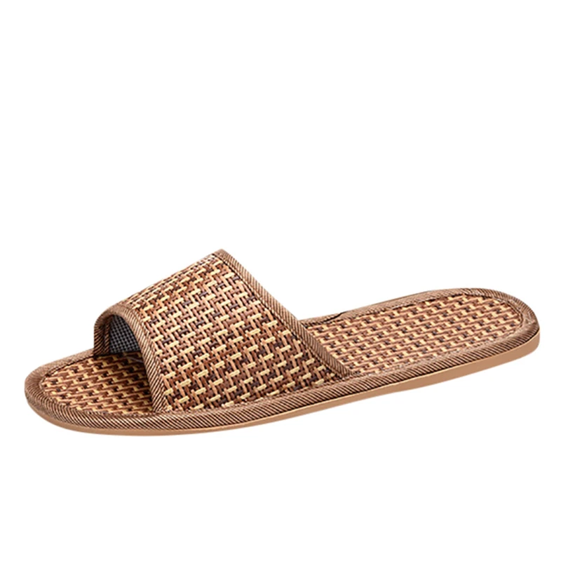 

New TPR Women Men slippers shoes Couple Weave Cane flax Slip On flat floor Non-slip shoes Fashion home Footwear Summer A40