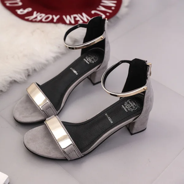 

Sandals Women's Summer with High Heel Shoes 2017 New Style Summer Versatile Straight-line Buckle Chunky-Heel Women's Rome Sandal
