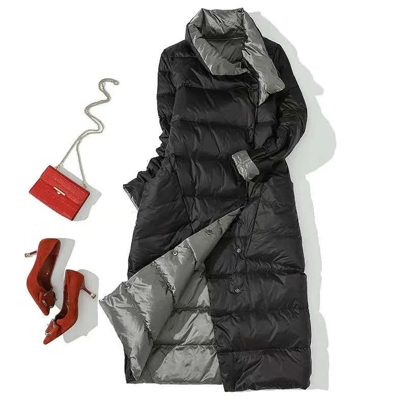 

Winter Women's Down Coat Thin Section Two Wear Method Office Lady White Duck Down Coat Slim Women Down Jacket Plus-size S-3XL