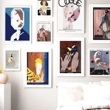 Pintura abstracta Vintage chica de moda Pavo Real espejo moda carteles nórdicos e impresiones lienzo pintura cuadros de pared para decoración para sala de estar