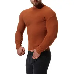 2018 Для мужчин с высоким отворотом Тонкий дна рубашки Для мужчин Повседневное одноцветное Цвет Смешанный хлопок свитер для мужской на зиму