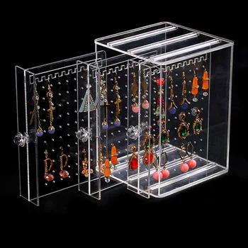 

Dustproof Transparent Acrylic Earrings Jewelry Storage Box Women Jewelry Display Stand Rack QJS Shop