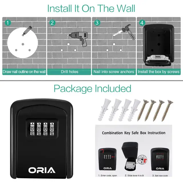 ORIA Password Key Box Decoration Key Code Box Key Storage Lock Box Wall Mounted Password Box Outdoor Key Safe Lock Box 4