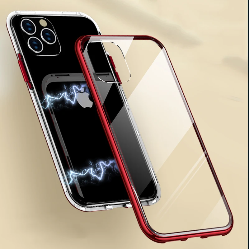 360 Magnetic Adsorption Metal Flip Case For iphone 11 11 Pro XS Max X 7 8 6 6S Plus Shockproof Double Side Tempered Glass cover