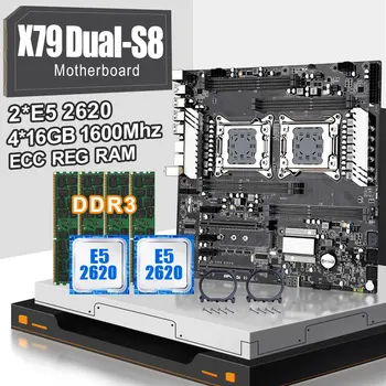 

Jingsha X79 S8 Dual CPU Motherboard with Xeon E5 2620 and 4*16gb ddr3 1600mhz ecc REG RAM support 8 Channels