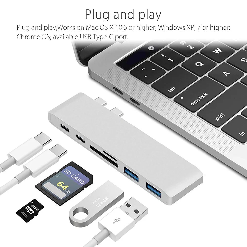 Найти похожие USB C концентратор type-C многопортовый адаптер с 4K HDMI для MacBook Pro SD микро кардридер