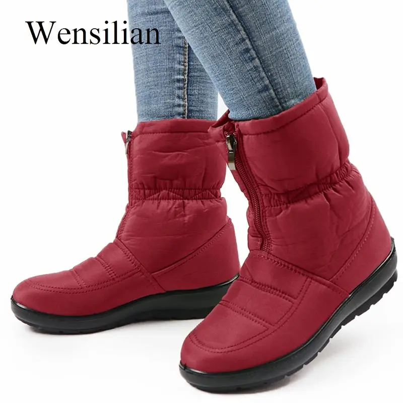 

Winter Boots Women Ankle Boots Warm Fur Inside Waterproof Snow Boots Big Size Zipper Ladies Shoes Red Botas Mujer Invierno 2019