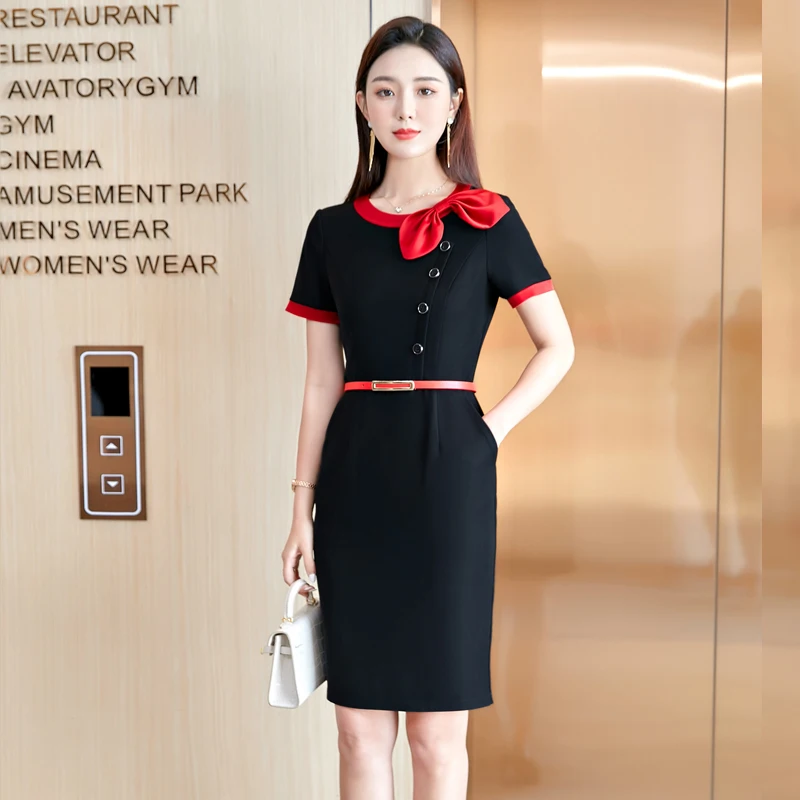 Plus Size 5XL Elegant Patchwork Summer Short Sleeve Dresses Slim Hips Dress for Women OL Styles Business Work Wear with Belt | Женская