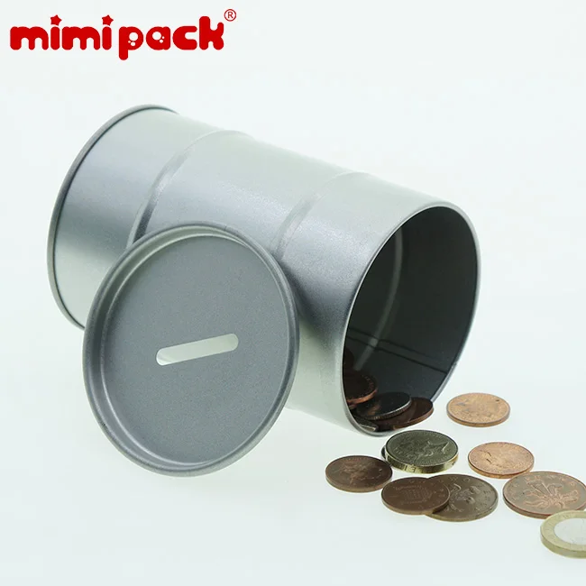 Mimipack круглая металлическая жестяная банка для монет, копилка 77x115 мм, коробка для хранения денег, держатель для ручек, подарок для детей в 3 цветах, 1 штука - Цвет: Silver