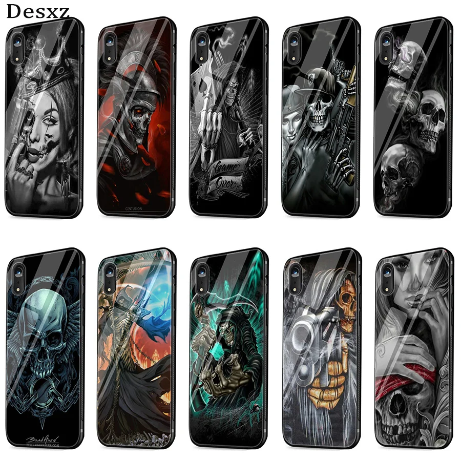 Grim Reaper Skull Skeleton Luxury Anti-knock Glass Phone Case for iPhone 11 Pro X XS XR Max 6 6s 7 8 Plus 5 5s SE |
