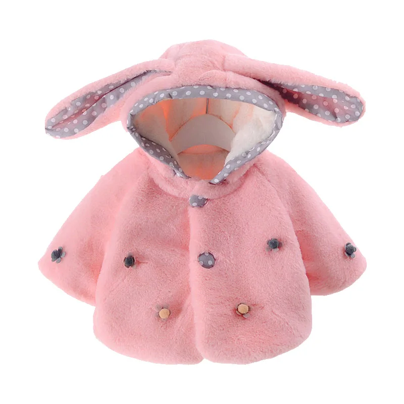 Новая стильная одежда для маленьких девочек, верхняя одежда, плащ, куртка для малышей, милое флисовое зимнее теплое пальто с мехом, детское милое пальто с ушками, одежда