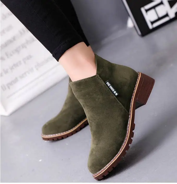 Winter boots women sneakers square heel casual shoes woman 2019 fashion side zipper solid adult women ankle boots women shoes (8)