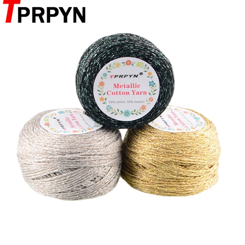 TPRPYN 50g 150M Metallic Cotton Yarn For Knitting Crocheting Knitted DIY Hollow Yarns crochet metallized Line threads Hand Knit