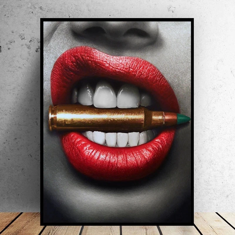 

Canvas Nordic Painting Prints Gold Lips Gradient Sexy Home Decor Posters Wall Artwork Modern Bedroom Framework Modular Pictures