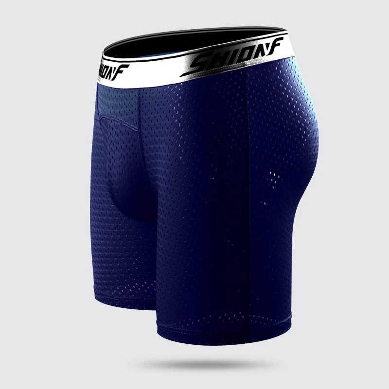 CF020-Navy blue Бесшовные Мужские боксеры, шорты, дышащие, спортивные, прохладные, ледяные, шелковые, длинные ноги, большой член, мешок, нижнее белье, для бега, обтягивающие, боксеры шорты - Цвет: CF020-Navy blue