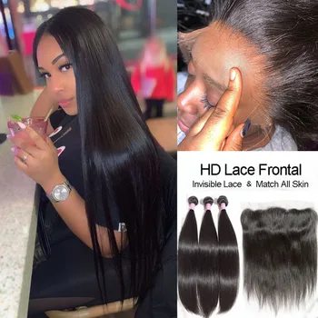 

HD Lace Frontal Closure with Bundles Brazilian Hair Weave Bundles With Closures Straight Hair Bundles with HD Frontal Closure