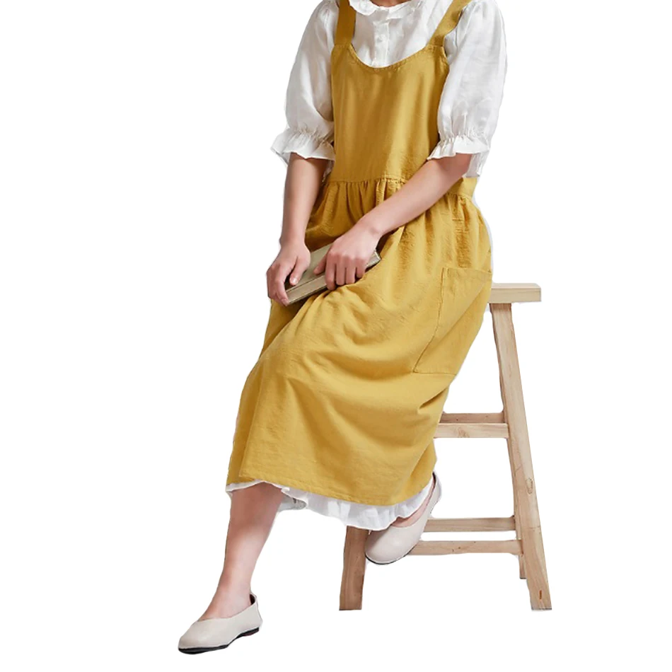 

The apron cotton and linen washed cotton material is suitable for high-end coffee shop home baking and kitchen Nordic style