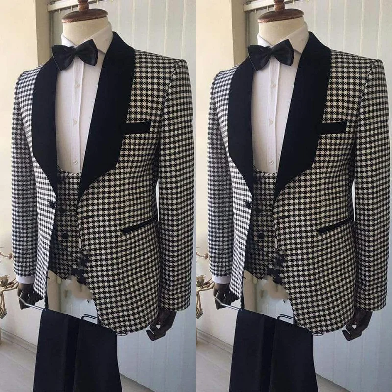 Made Groom Tuxedos Shawl Black Lapel Groomsmen One Button Wedding/Prom/Dinner Best Man Suits( Jacket+Pants+Vest)