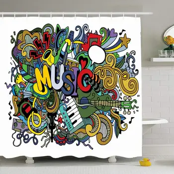 

Shower Curtain Set with Hooks 72x78 Abstract Beat Music Collage Classical Party Musical Design Instrumentshand Textures Sing