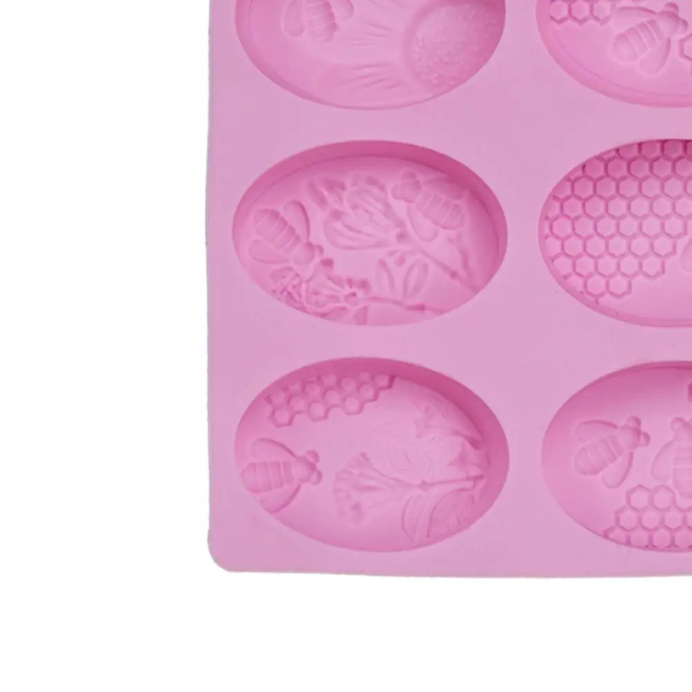New 1 Pcs Honey Bee Silicone Soap Mold DIY Handmade Craft 3D Insect Soap Mold Silicone Oval 6 Forms Soap Molds For Soap Making