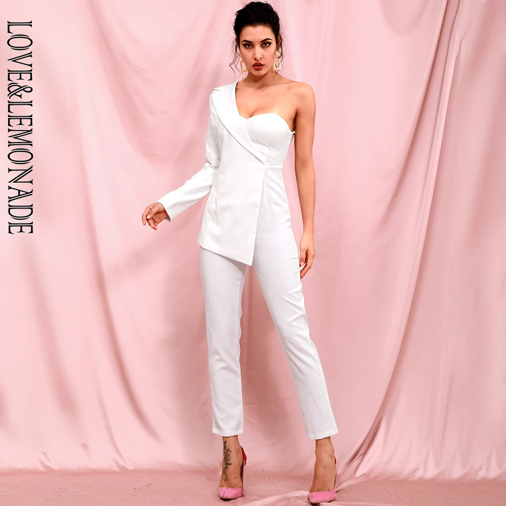 Женский Облегающий комбинезон LOVE &amp LEMONADE белый топ-труба с одним рукавом модель