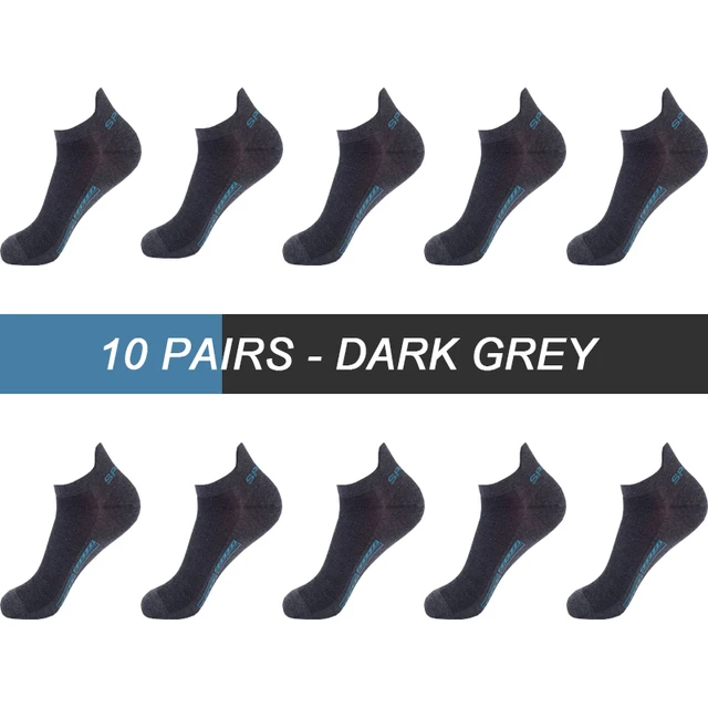 10Pairs High Quality Men Ankle Socks Breathable Cotton Sports Socks Mesh Casual Athletic Summer Thin Cut Short Sokken Size 38-44 10 Pairs Dark grey
