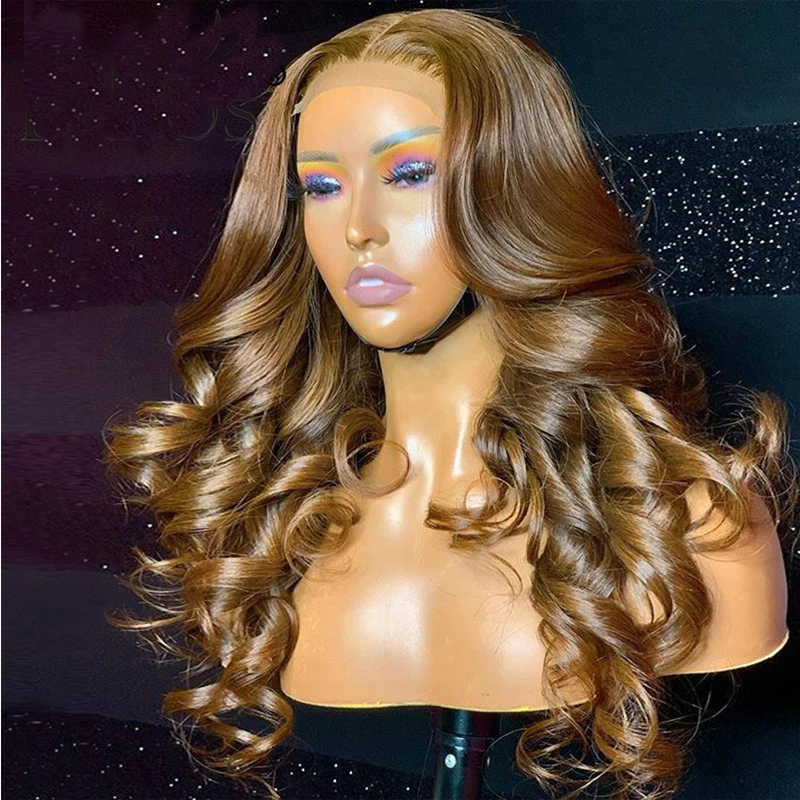 Humanas da Parte Dianteira do Laço Naturais da Linha Fina da Cor Loira do Mel da Onda do Corpo Brasileiro com Cabelo do Bebê Perucas Transparentes Marrom 13x 4 - 6 2 High Quality Apliques e perucas