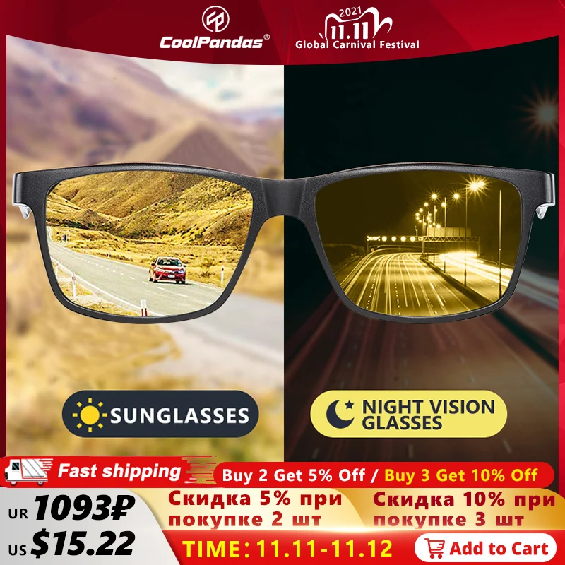 Gafas de sol polarizadas fotocromáticas cuadradas de fibra de carbono para hombre, lentes de visión nocturna para Día, gafas de sol para hombre
