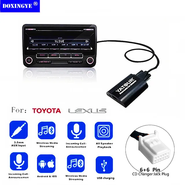 $68.48 YATOUR Car AUX USB Bluetooth Radio Digital CD Changer Adapter Bluetooth Handsfree Kit For Toyota Lexus Series 6 + 6 PIN