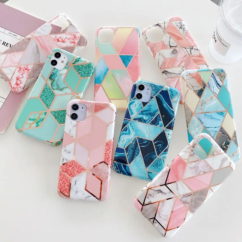 US $185.28 100Pcs Phone Case For IPhone SE2 X XR XS Max 6 7 8 Plus Electroplated Splice Marble Soft IMD Cover For IPhone 12 Mini 11 Pro Max