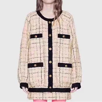 

Padded Cotton Quilted Coats Women Warm Winter Plaid Tweed Coat 2019 O-neck Single Breasted Pockets Wool Blend Long Coat Overcoat