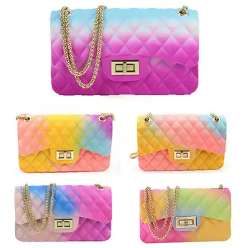 

2020 Fashion Women's Shoulder Bag Rainbow PVC Tie dye Crossbody Bags Hasp Colorful Jelly Chain Bag Women