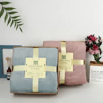 

Coral Fleece Air-Conditioning Siesta Blanket for Single Double Portable Thicken Stripe Soft Office Throw Blankets Coverlet