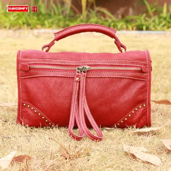 

Women Handbag Shoulder Messenger Bag Casual Retro Ladies Leather Bags Top Layer Cowhide New Vegetable Tanned Leather Vintage
