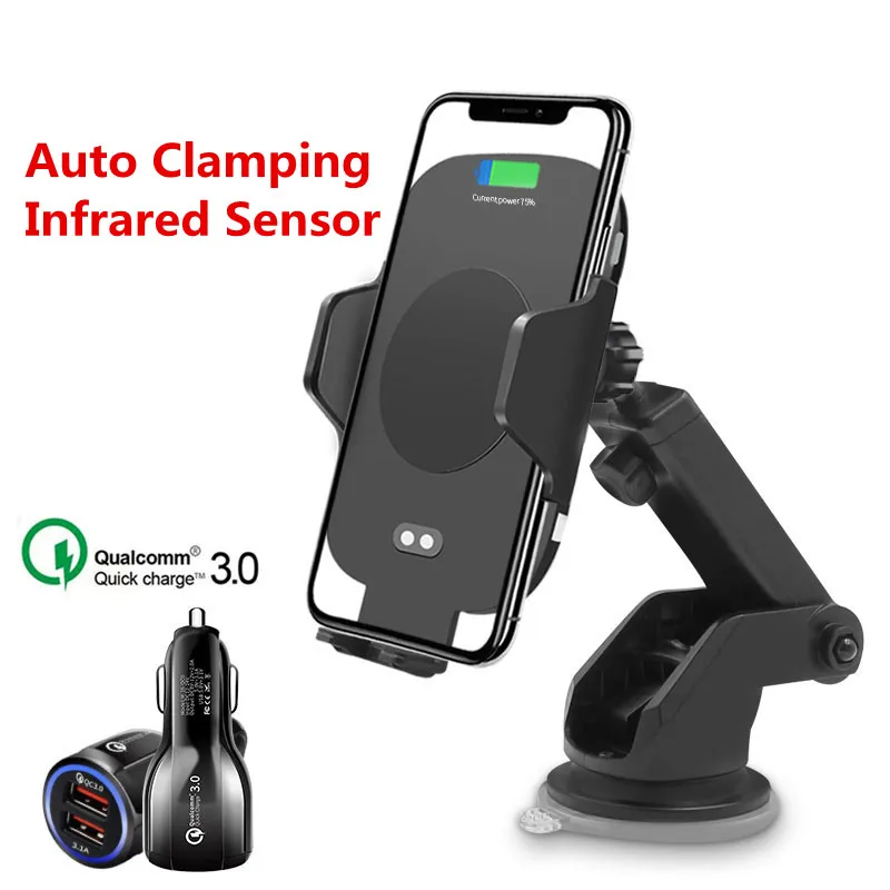 10W Fast Charging Qi Wireless Car Charger Auto Clamping Infrared Sensor