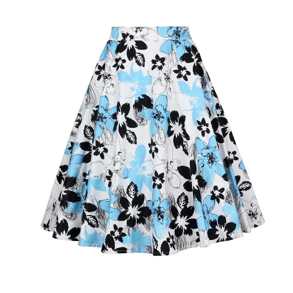 2019 женская повседневная юбка 1950s 60s летняя юбка с цветочным принтом в стиле ретро женские элегантные трапециевидные Женские винтажные юбки