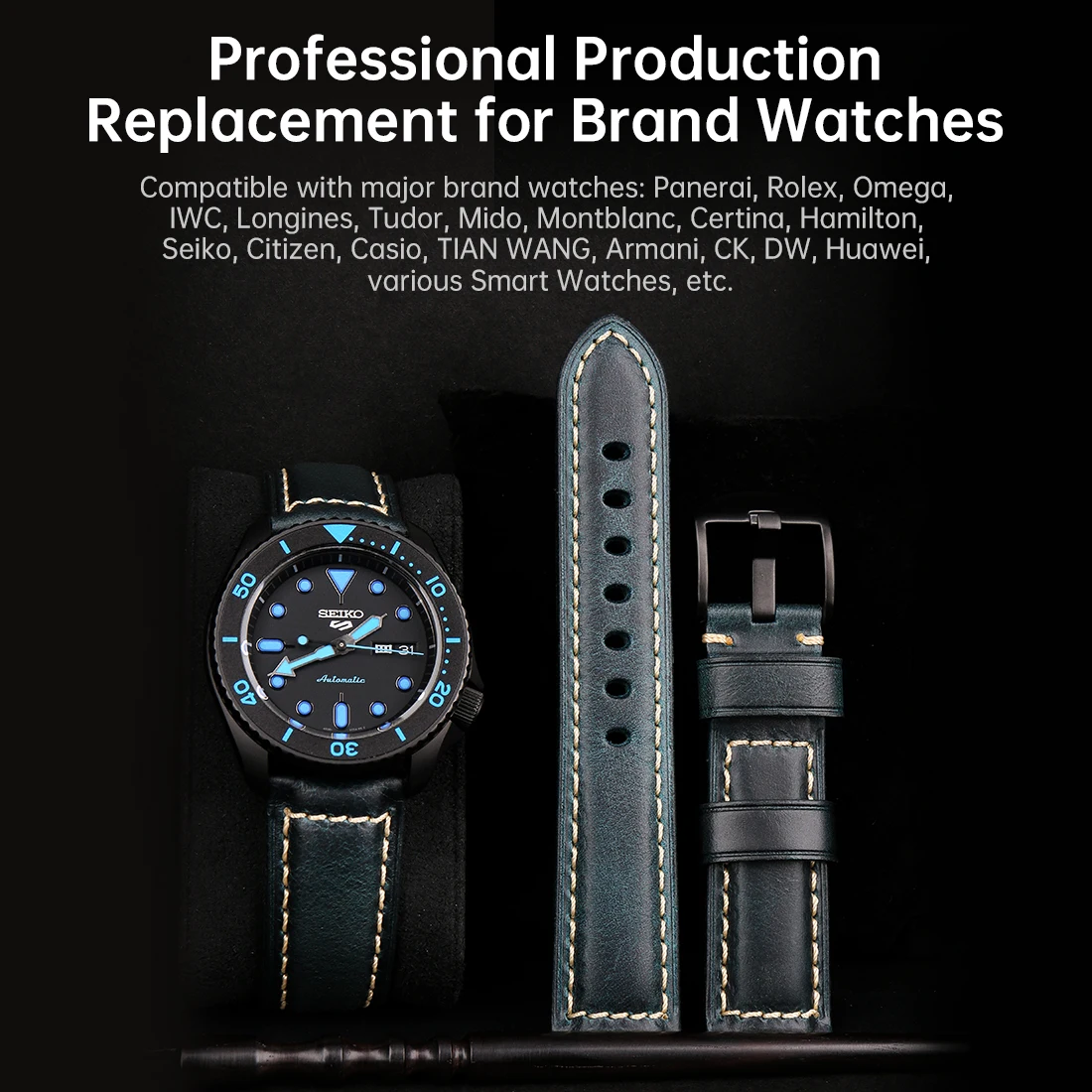 MAIKES Watch Strap Bracelet Watch Accessories 20mm 22mm 24mm Vintage Cow Leather Watch Band For Panerai Fossil Watchband 4