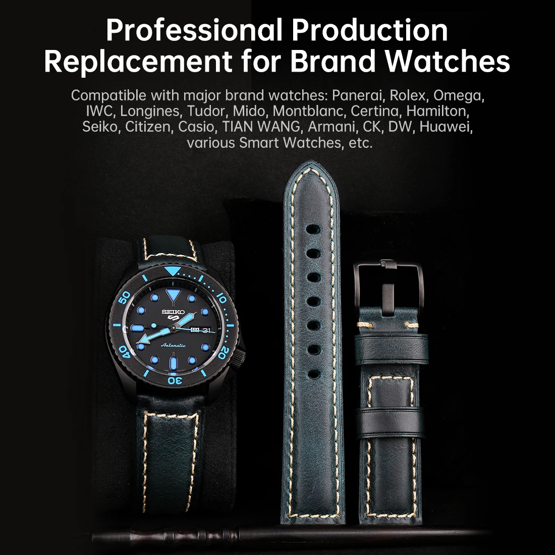 Maikes-pulseira de Relógio de Couro de Vaca Vintage Pulseira para Panerai Fóssil Acessórios para Relógios 20 mm 22 mm 24 mm - Image 6