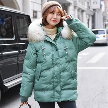 

Women Large Size Parkas Medium Long New Coat 2019 Winter Loose Thick Down Cotton Jacket With Fur Collar Hooded Outerwear JIU033