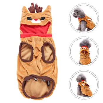 

Dog Costume Stripes Christmas Pet Costume Four Feet Elk Printed Costume Khaki